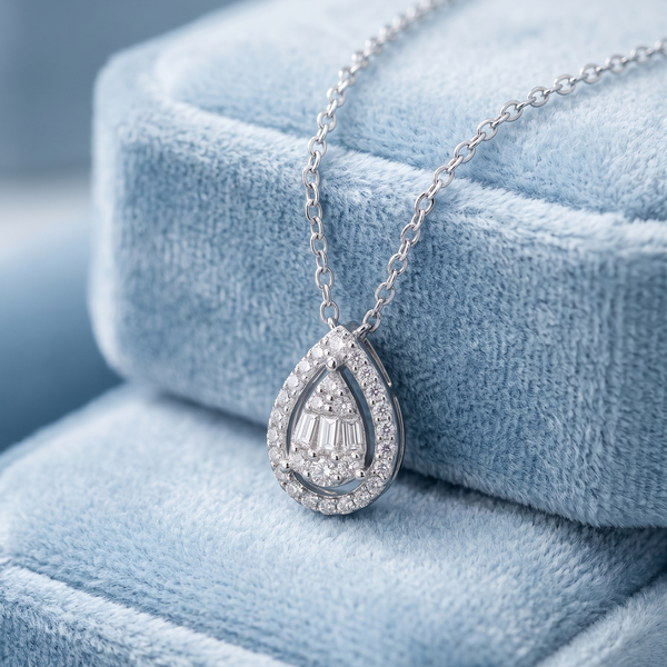 925 Sterling Silver Teardrop Moissanite Chain Pendant