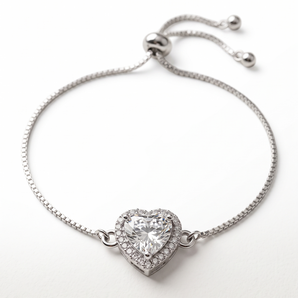 Heart Halo - 925 Silver Adjustable Heart Bracelet