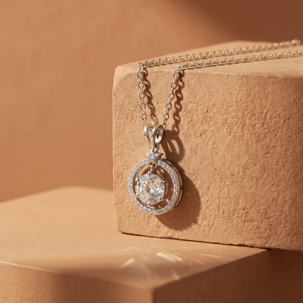 Starlight Halo - 925 Silver Round Pendant with Star