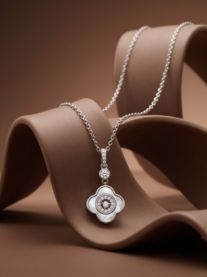 925 Sterling Silver Mother of Pearl Moissanite Chain Pendant