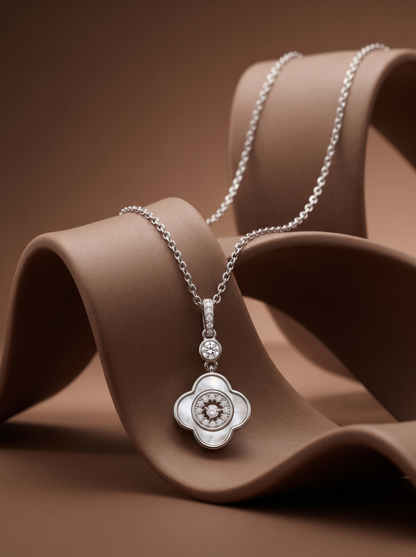 925 Sterling Silver Mother of Pearl Moissanite Chain Pendant