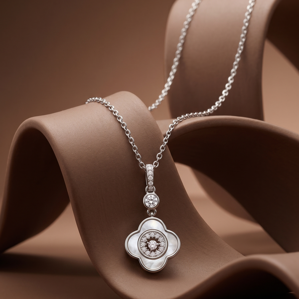 925 Sterling Silver Mother of Pearl Moissanite Chain Pendant