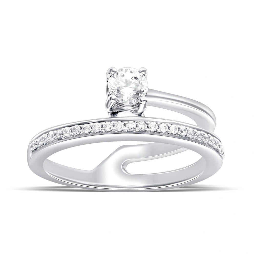 Modern Bypass Diamond Silver Ring