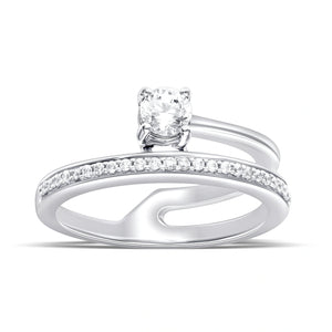 Modern Bypass Diamond Silver Ring
