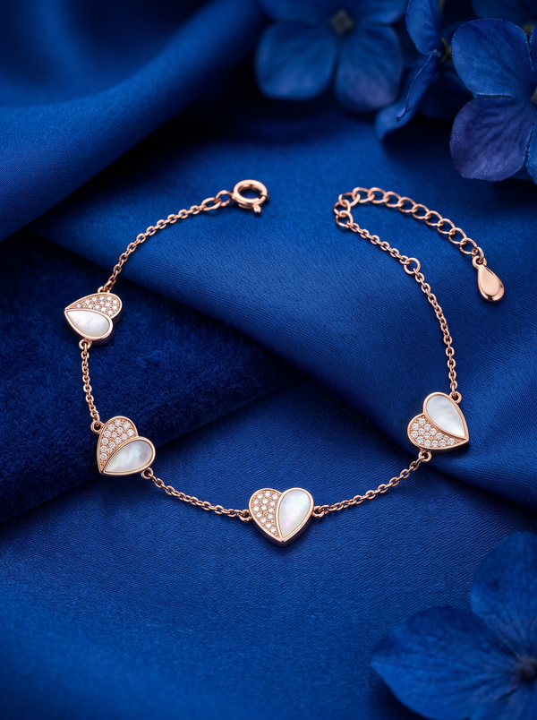 Romantic Heart Station Silver Bracelet