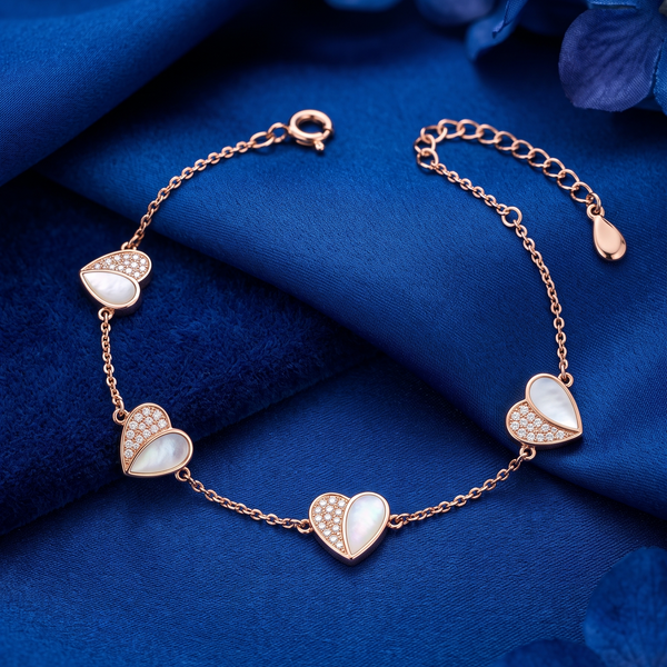 Romantic Heart Station Silver Bracelet