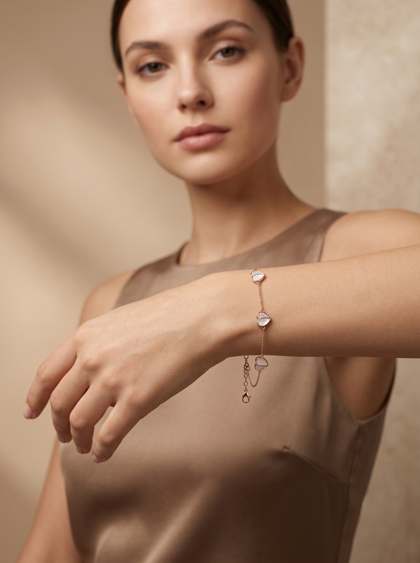 Romantic Heart Station Silver Bracelet