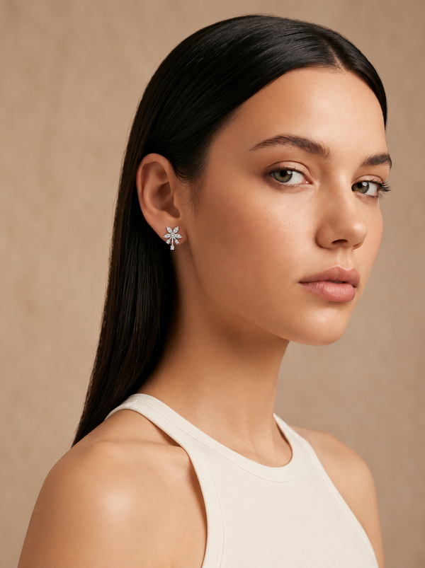 Petal Grace Silver Stud Earrings