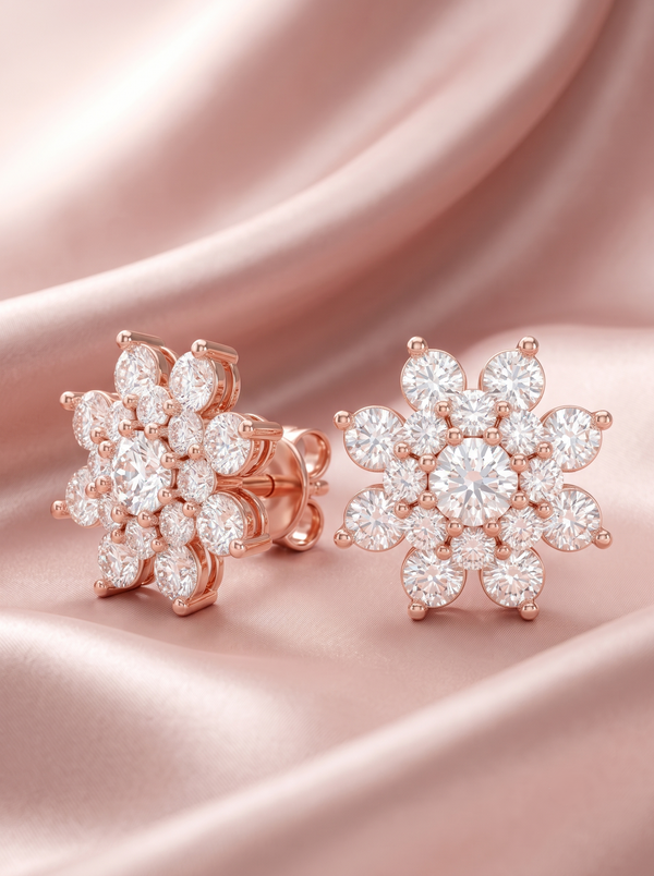Snowflake Cluster  Silver Stud Earrings