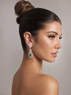 Graceful Gold Danglers with Emerald and Lab Diamonds