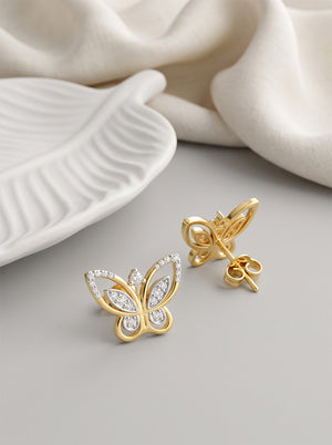 Sparkling Butterfly Lab Diamond Gold Earrings