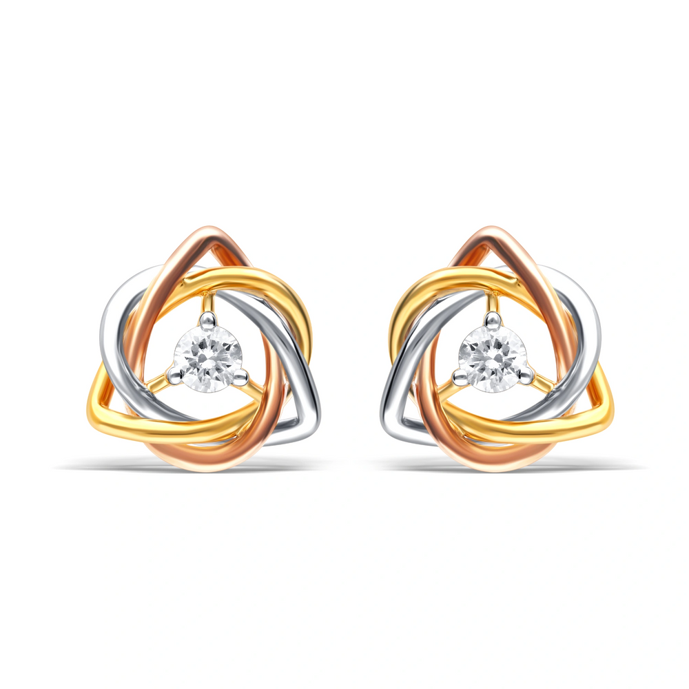 Lab-Grown Diamond Tri-Color Gold Earrings