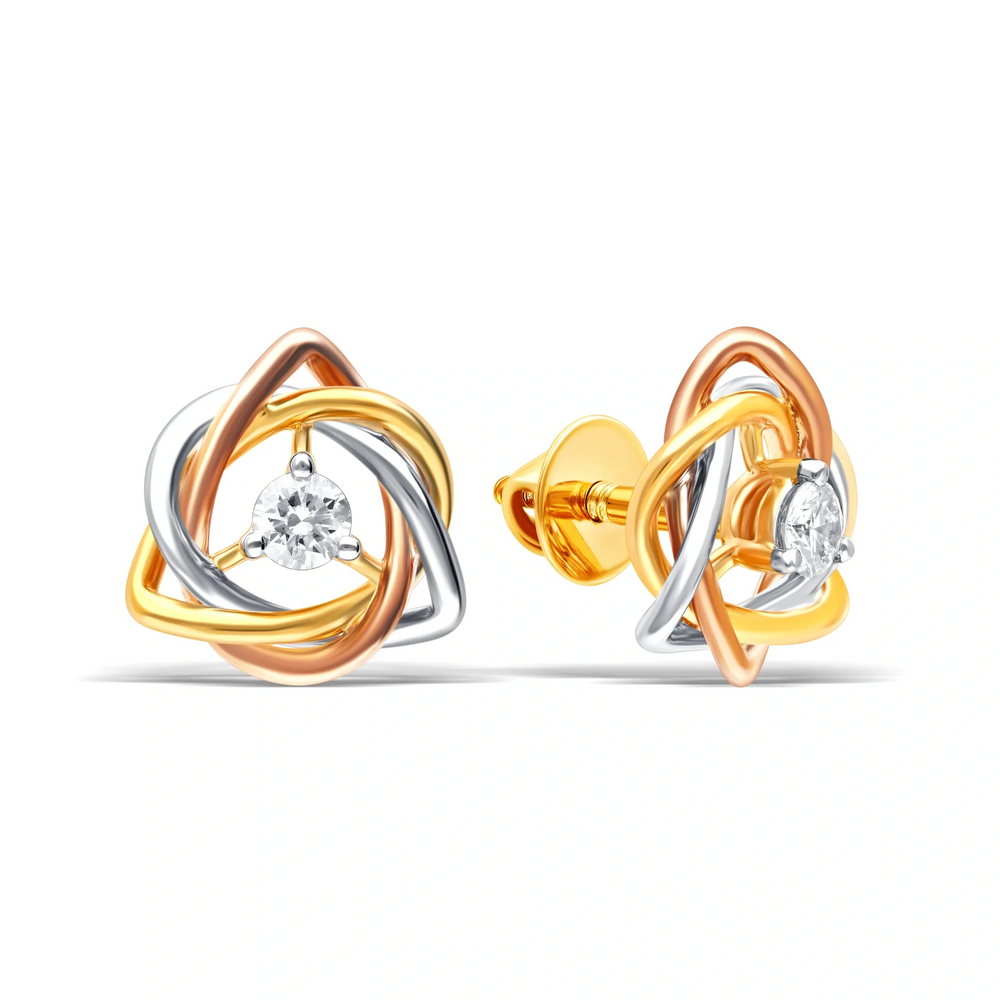 Lab-Grown Diamond Tri-Color Gold Earrings