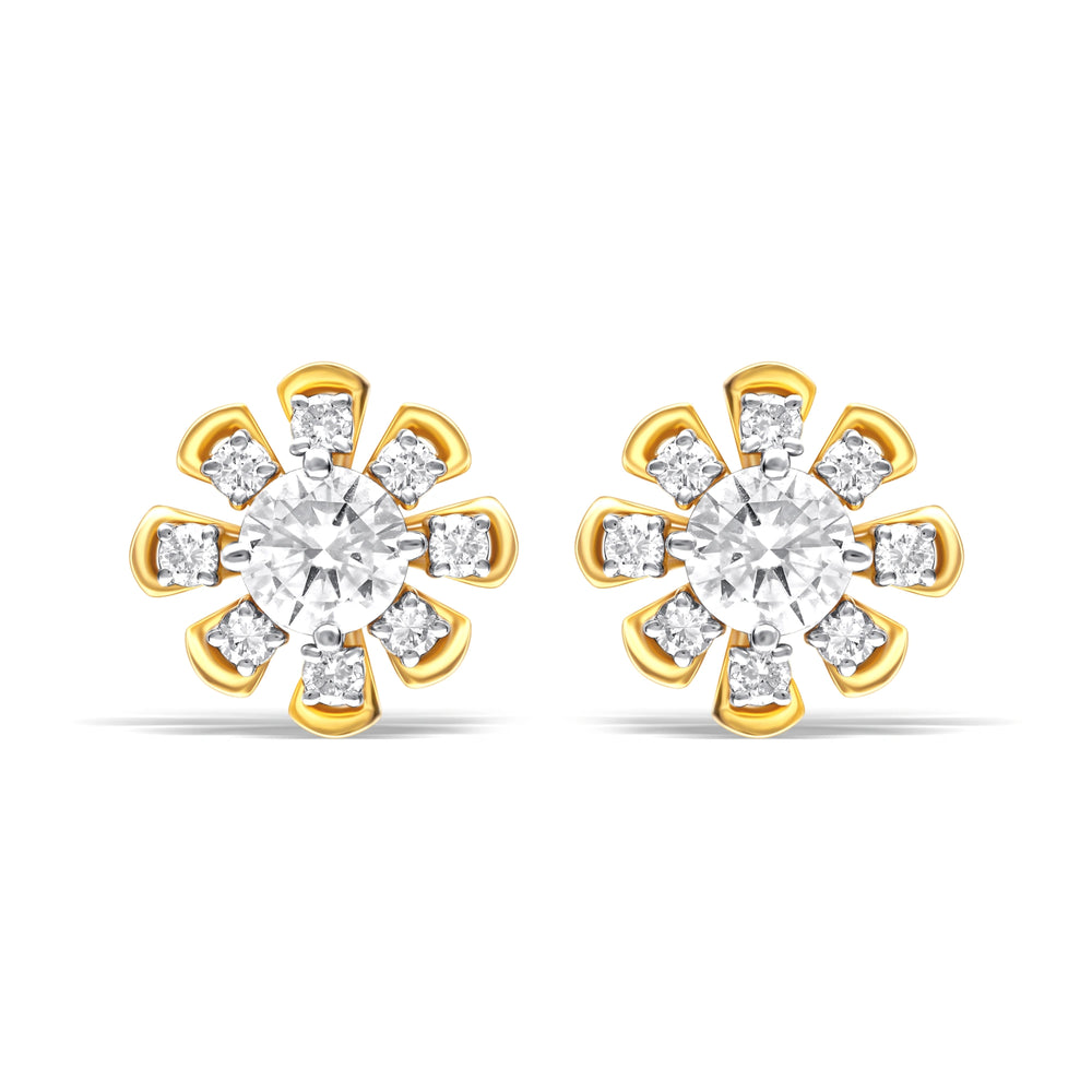 Lab-Grown Diamond Flower Gold Earrings