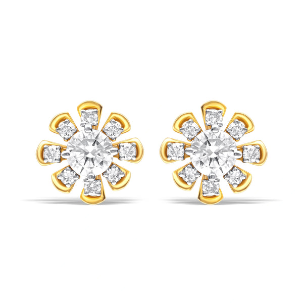 Lab-Grown Diamond Flower Gold Earrings