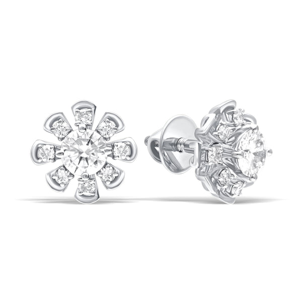 Lab-Grown Diamond Flower Gold Earrings