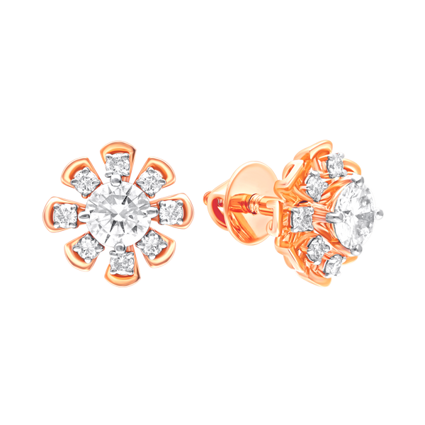Lab-Grown Diamond Flower Gold Earrings