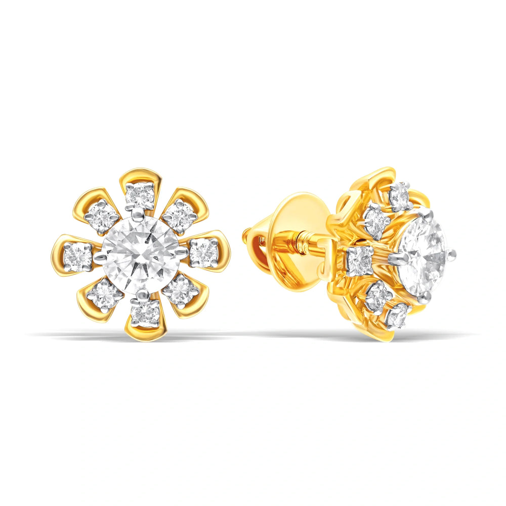 Lab-Grown Diamond Flower Gold Earrings
