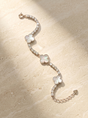 925 Sterling Silver Mother of Pearl Clover Bracelet