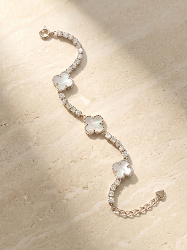 925 Sterling Silver Mother of Pearl Clover Bracelet