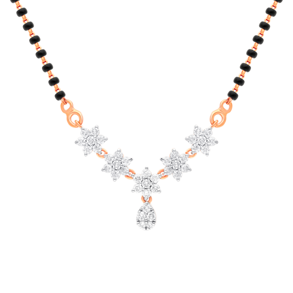 Flower Cluster Lab-Grown Diamond Gold Mangalsutra with Pear Drop Pendant