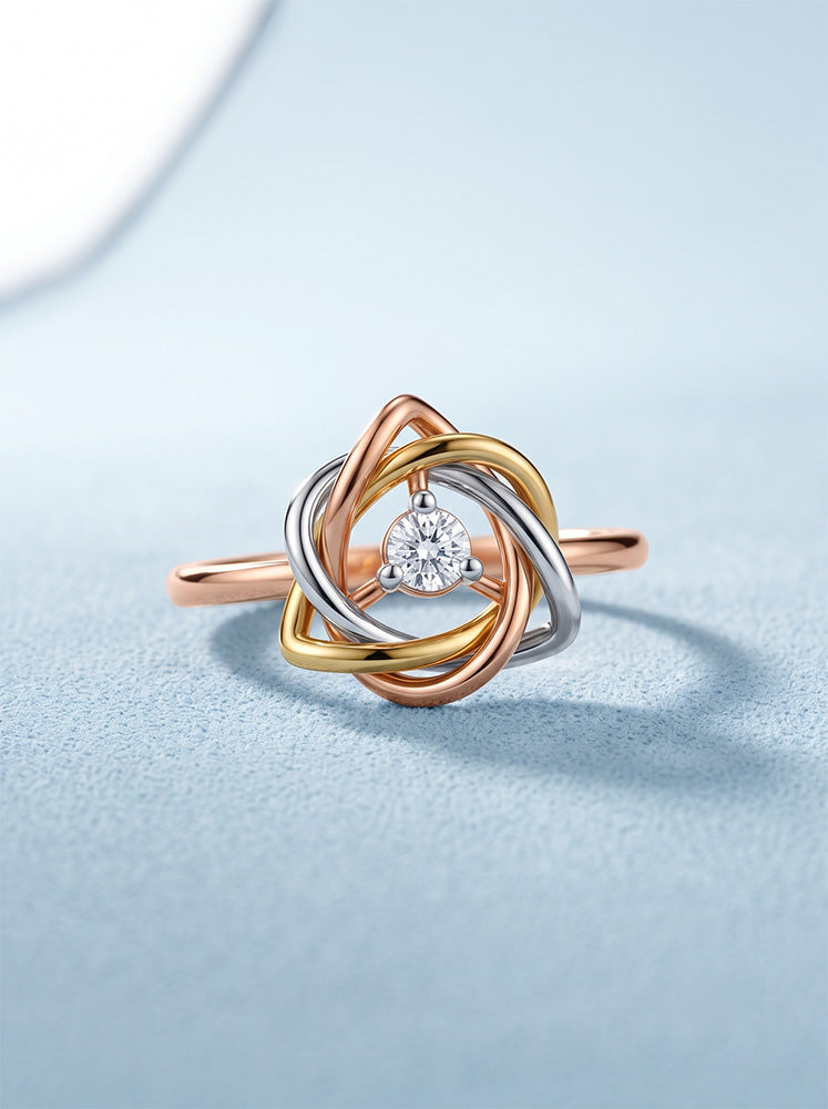 Elegant Lab-Grown Diamond Tri-Color Knot Ring