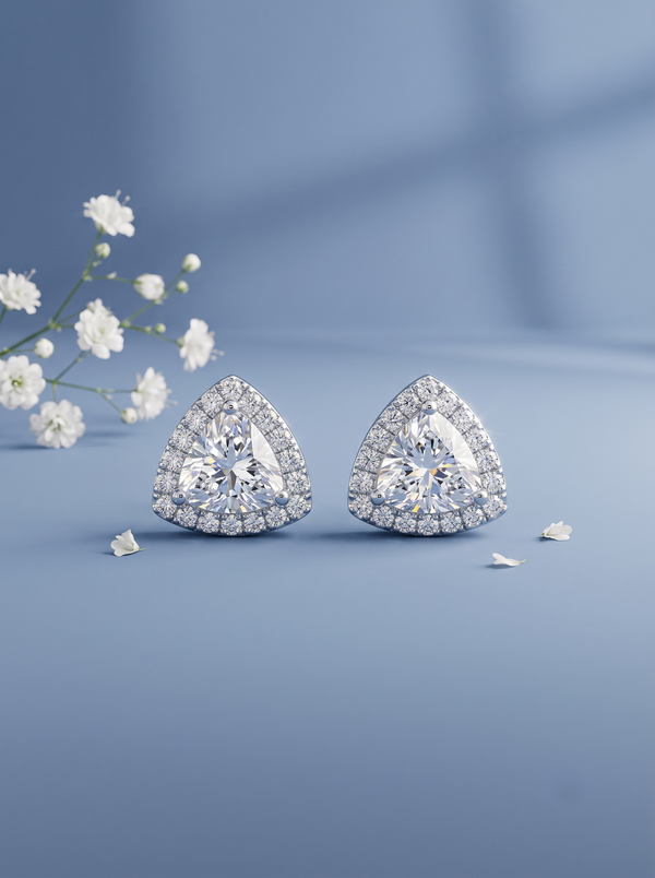 925 Sterling Silver Halo Moissanite Stud Earrings