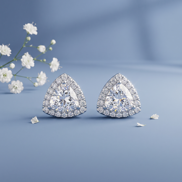 925 Sterling Silver Halo Moissanite Stud Earrings