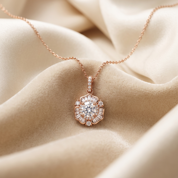 925 Sterling Silver Floral Moissanite Chain Pendant