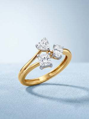 Golden Heart & Princess Lab Diamond Ring