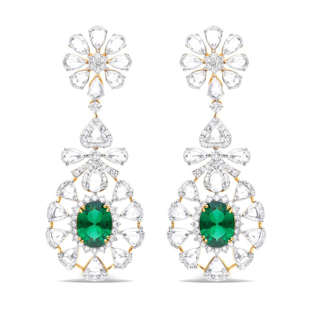 Graceful Gold Danglers with Emerald and Lab Diamonds