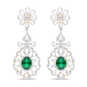 Graceful Gold Danglers with Emerald and Lab Diamonds