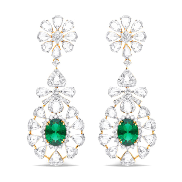Graceful Gold Danglers with Emerald and Lab Diamonds