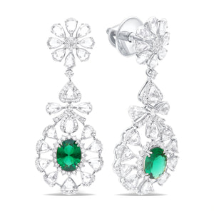 Graceful Gold Danglers with Emerald and Lab Diamonds