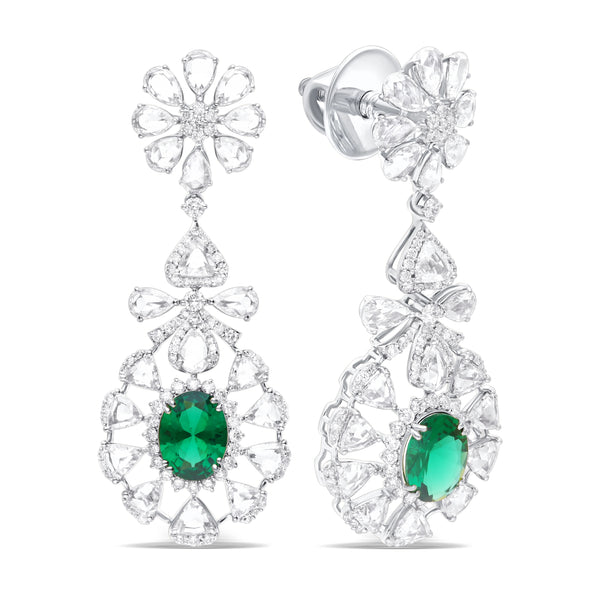 Graceful Gold Danglers with Emerald and Lab Diamonds