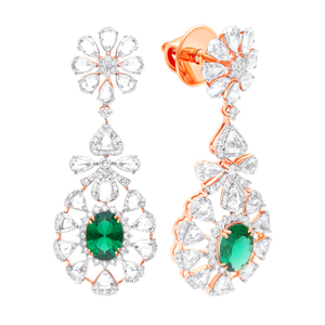 Graceful Gold Danglers with Emerald and Lab Diamonds