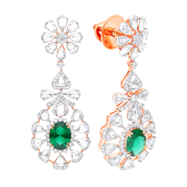 Graceful Gold Danglers with Emerald and Lab Diamonds