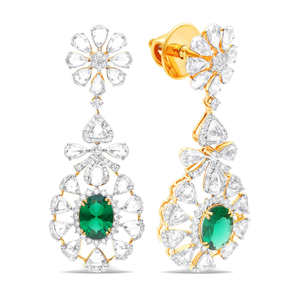 Graceful Gold Danglers with Emerald and Lab Diamonds