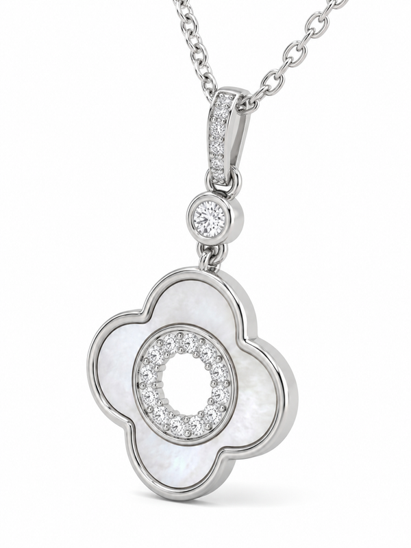 925 Sterling Silver Mother of Pearl Moissanite Chain Pendant