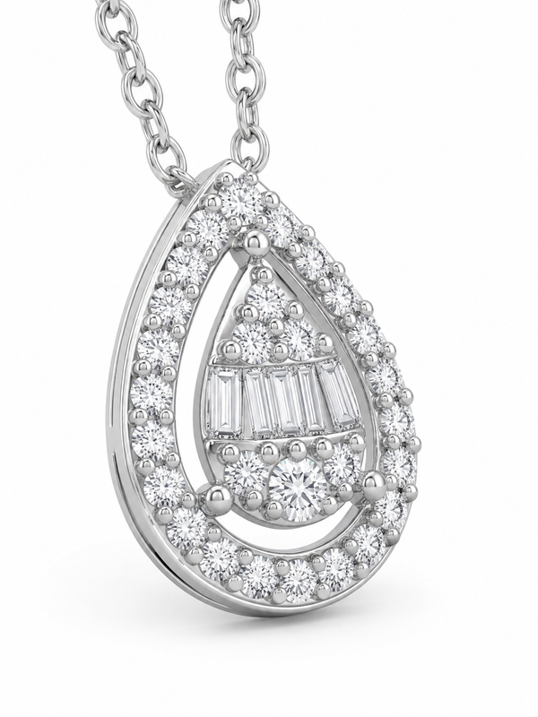 925 Sterling Silver Teardrop Moissanite Chain Pendant