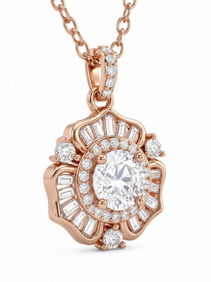 925 Sterling Silver Floral Moissanite Chain Pendant