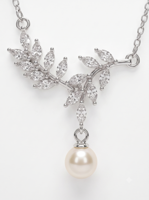 925 Sterling Silver Pearl & Moissanite Leaf Chain Pendant