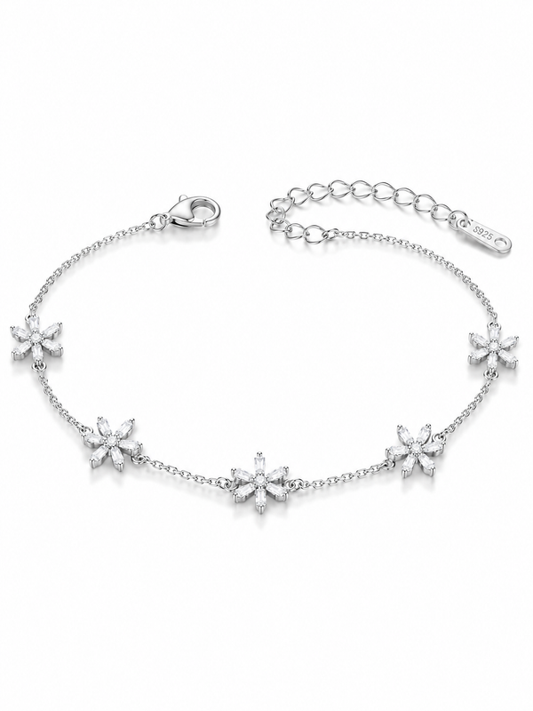Sparkling Flower Silver Bracelet