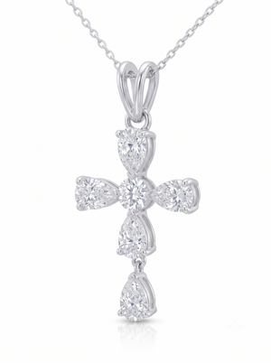 Celestial Cross - 925 Sterling Silver Pear Cut Cross Pendant