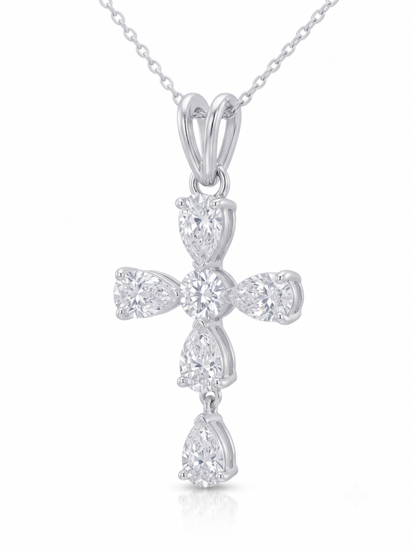 Celestial Cross - 925 Sterling Silver Pear Cut Cross Pendant