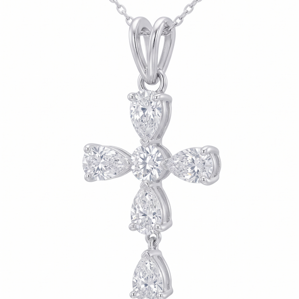 Celestial Cross - 925 Sterling Silver Pear Cut Cross Pendant