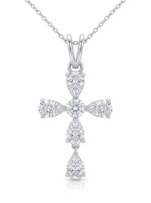 Celestial Cross - 925 Sterling Silver Pear Cut Cross Pendant