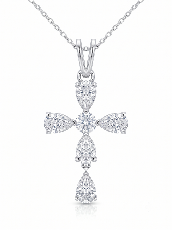 Celestial Cross - 925 Sterling Silver Pear Cut Cross Pendant