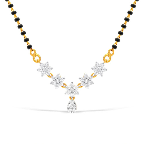 Flower cluster gold mangalsutra with lab-grown diamonds and pear drop pendant – front view