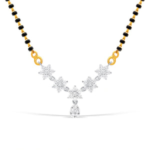 Flower cluster white gold mangalsutra with lab-grown diamonds and pear drop pendant – front view